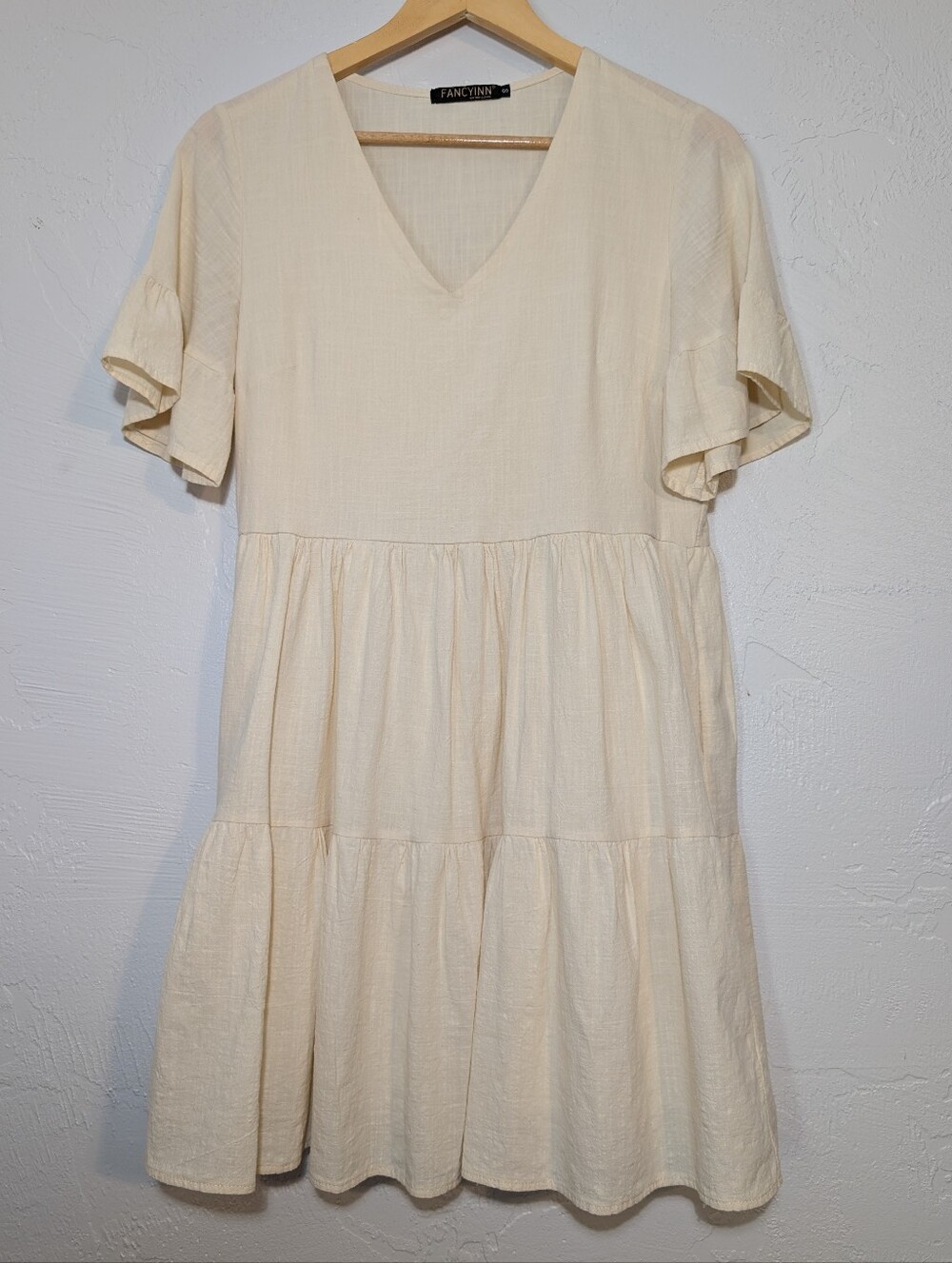 Cream Tiered Ruffle Mini Dress Neutral Prairie Coastal Boho Cottage Minimalist